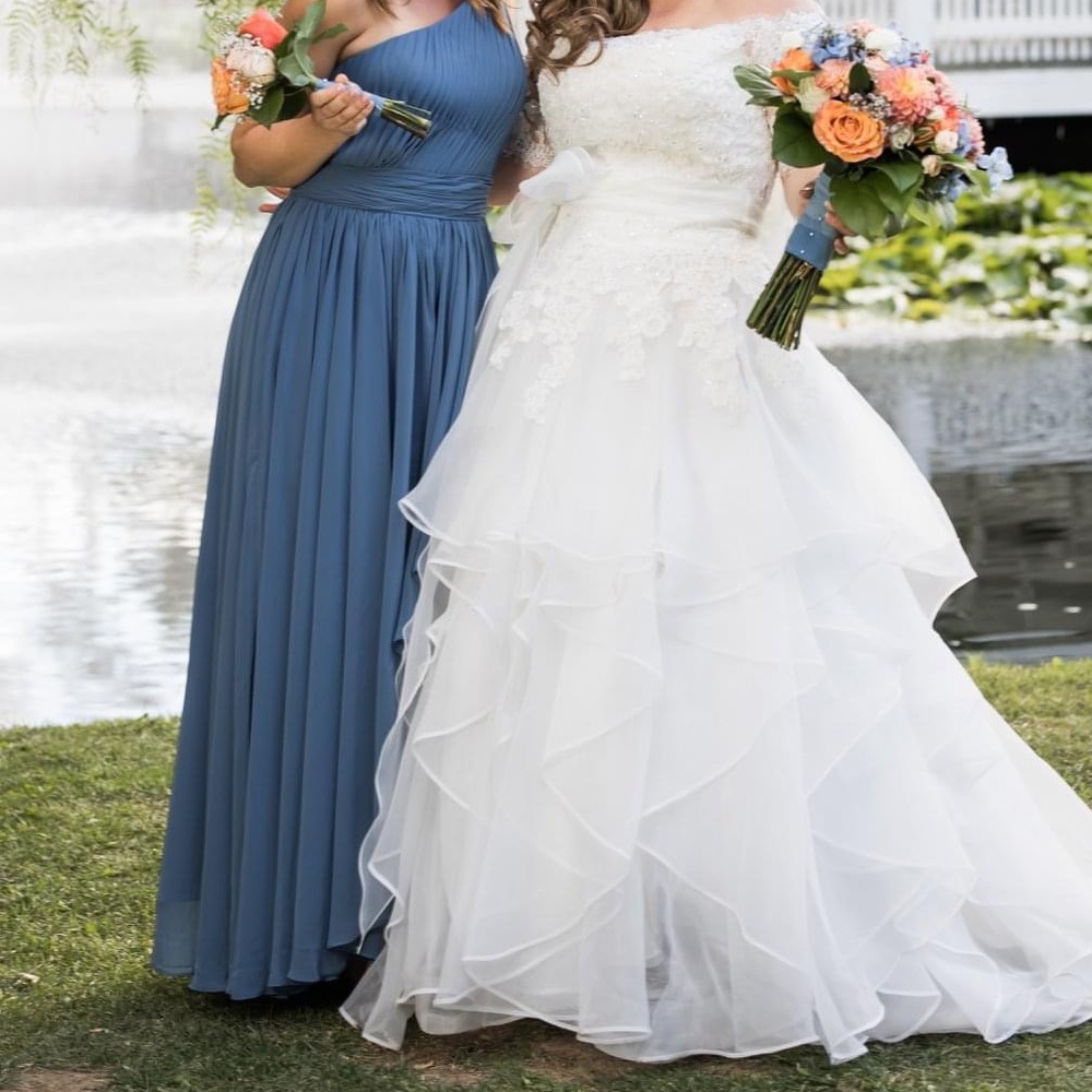 Purbelle dusty blue chiffon bridesmaid dress